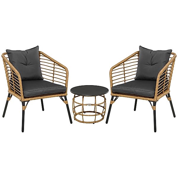 Outsunny Rattan Gartenmöbel-Set, 3-TLG. Sitzgruppe, inkl. Couchtisch und 2 günstig online kaufen