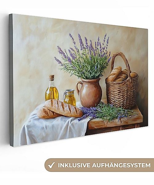 OneMillionCanvasses® Leinwandbild Lavendel - Brot - Stilleben, Fotodruck (1 günstig online kaufen