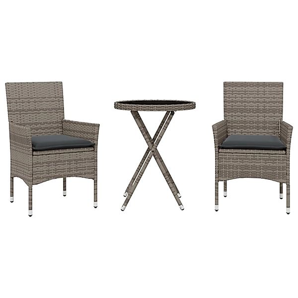 vidaXL 3-Tlg Bistro-Set mit Kissen Grau Poly Rattan und Glas 3278750 günstig online kaufen