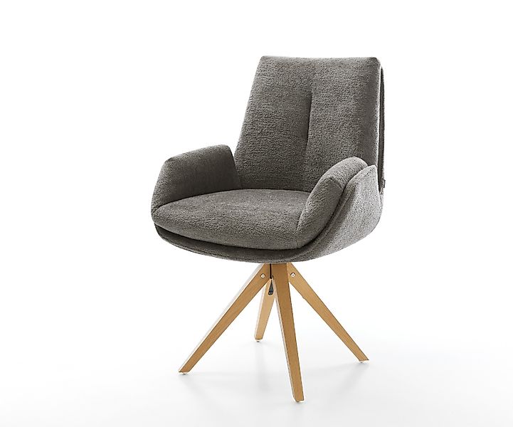 Drehstuhl Clea-Flex Bouclé Soft Schlamm Holzgestell kantig Natur 180° drehb günstig online kaufen