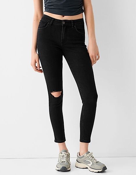 Bershka Skinny-Fit-Jeans Mit Low-Waist Damen 44 Schwarz günstig online kaufen