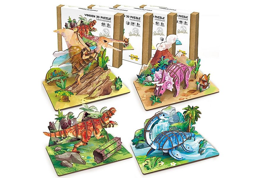 Esun Modellbausatz 3D Puzzle Holz Kinder 4er-Set, Dinosaurier-Spielzeug. Ho günstig online kaufen