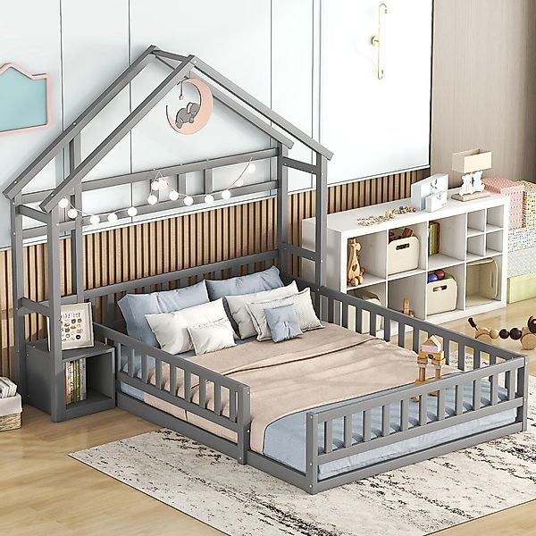 Flieks Kinderbett, Massivholzbett Hausbett mit Nachttisch günstig online kaufen
