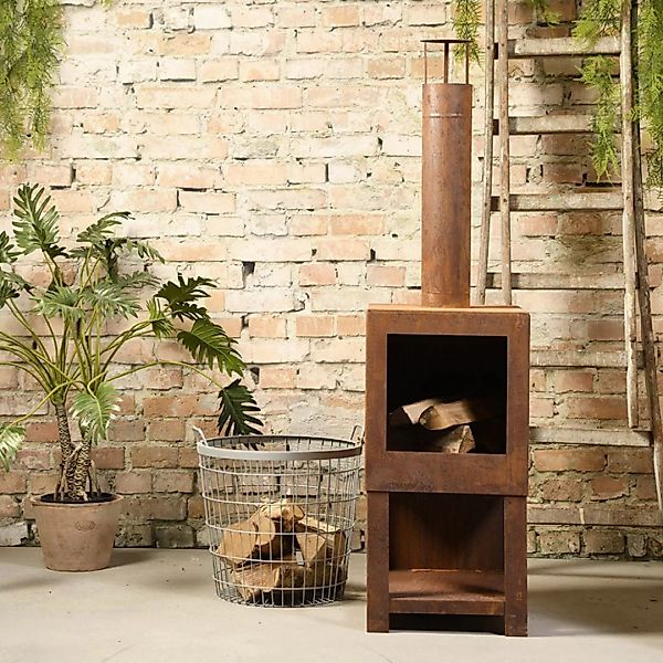 Esschert Design Terrassenofen Mit Holzlager Rost Ff298 günstig online kaufen