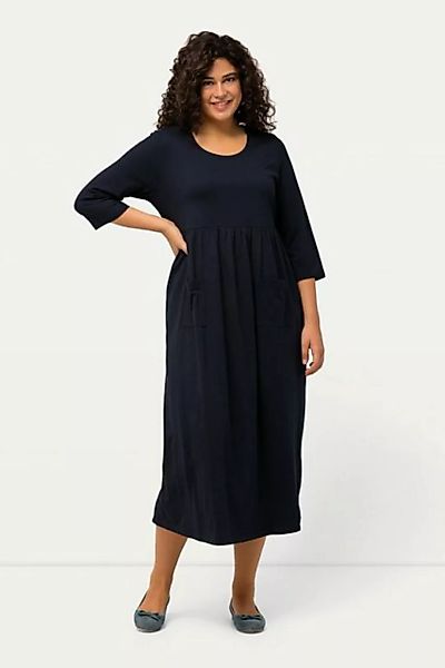 Ulla Popken Maxikleid Jerseykleid A-Linie Empirenaht Rundhals 3/4-Arm günstig online kaufen