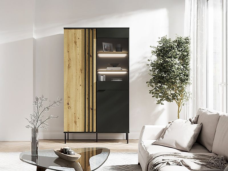 Vitrinenschrank mit 2 Türen & 3 Ablagefächern - Mit LED-Beleuchtung - Schwa günstig online kaufen