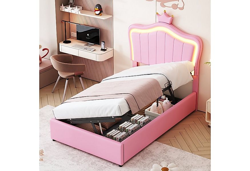 Celya Polsterbett Kinderbett 90x200 cm, Mit Kronendesign, Mit LED-Beleuchtu günstig online kaufen