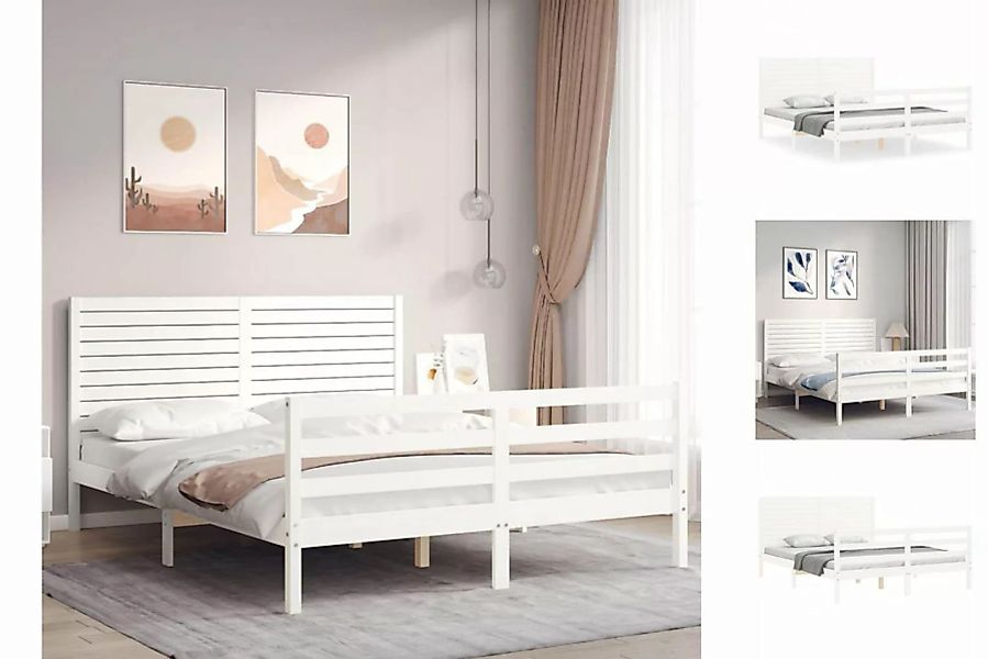 vidaXL Bettgestell Massivholzbett mit Kopfteil Weiß Bett Bettgestell günstig online kaufen