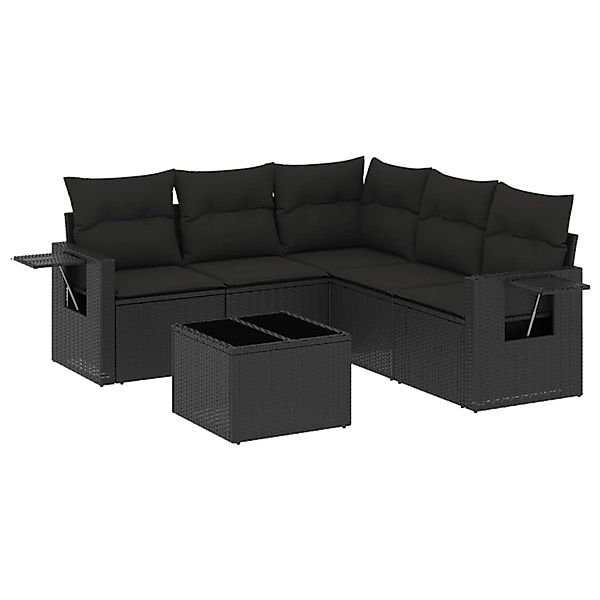 vidaXL 6-Tlg Garten-Sofagarnitur mit Kissen Schwarz Poly Rattan 3220154 günstig online kaufen