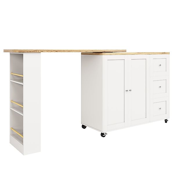 360° drehbare ausziehbare Kücheninsel, mit 3 Schubladen, 2 Türen und seitli günstig online kaufen