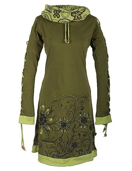 Vishes Midikleid Bedrucktes Blumen Kleid mit Schalkragen - Schnüren Ethno, günstig online kaufen