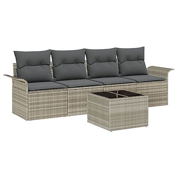 vidaXL Loungesofa 5-teiliges Garten-Sofa-Set mit Kissen Hellgrau Poly-Ratta günstig online kaufen