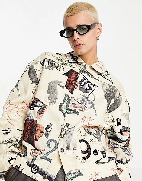 Jaded London – Workwear-Jacke in Beige mit durchgängigem Print, Kombiteil-M günstig online kaufen