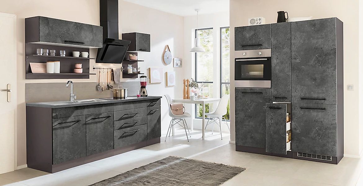 KOCHSTATION Küchenzeile "KS-Tulsa" mit E-Geräten, Breite 380 cm, schwarze M günstig online kaufen