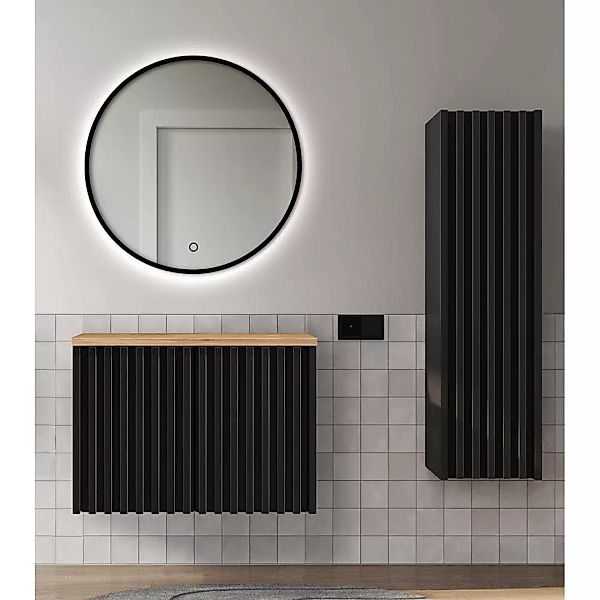 Badmöbel Set 80 cm Waschtischunterschrank, Hochschrank, Spiegel NANTES-107 günstig online kaufen