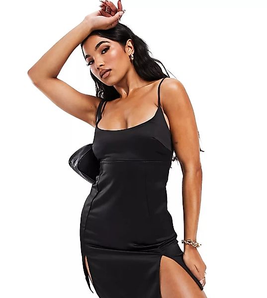 As You – Schwarzes Camisole-Minikleid aus Satin mit rechteckigem Ausschnitt günstig online kaufen