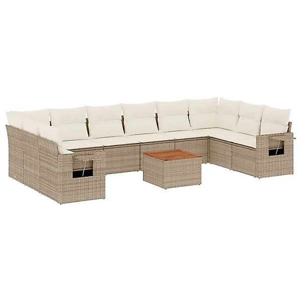 vidaXL 11-Tlg Garten-Sofagarnitur mit Kissen Beige Poly Rattan 3224735 günstig online kaufen