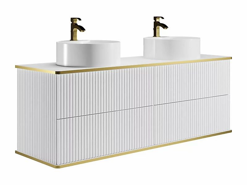 Waschbeckenunterschrank hängend mit rundem Doppelaufsatzwaschbecken - Strei günstig online kaufen