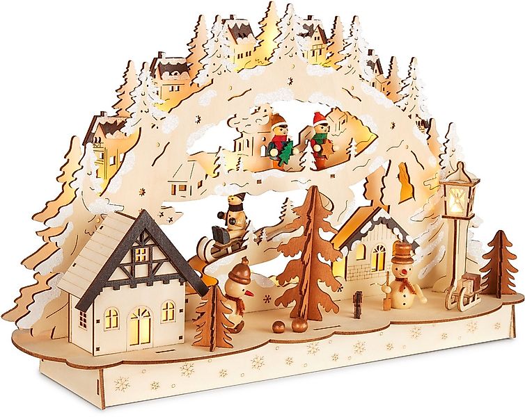 BRUBAKER LED Schwibbogen 3D Lichterbogen - Dorf Winterlandschaft - Holz Wei günstig online kaufen