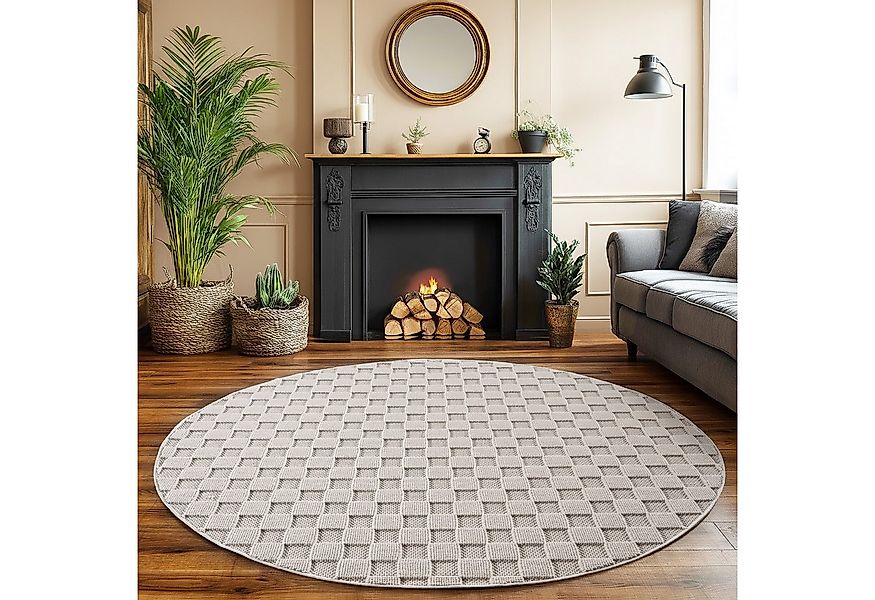 SIMPEX24 Designteppich Einfarbig Boucle Loop, Rund, Höhe: 7 mm, Teppich Woh günstig online kaufen