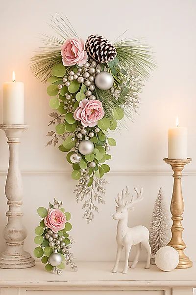 I.GE.A. Kunstblume »Wandhänger Päonie/Beeren« Wanddeko Tanne, Eukalyptus, Z günstig online kaufen