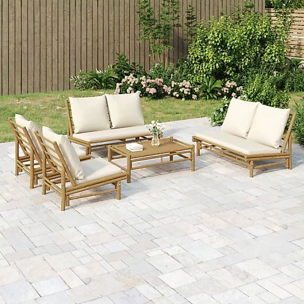 Vidaxl 5-tlg. Garten-lounge-set Mit Cremeweißen Kissen Bambus günstig online kaufen