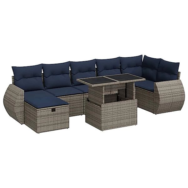 vidaXL 8-Tlg Garten-Sofagarnitur mit Kissen Grau Poly Rattan Akazie 3327911 günstig online kaufen