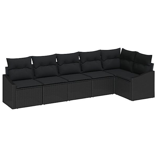 vidaXL Loungesofa 6-tlg. Garten-Sofagarnitur mit Kissen Schwarz Poly Rattan günstig online kaufen