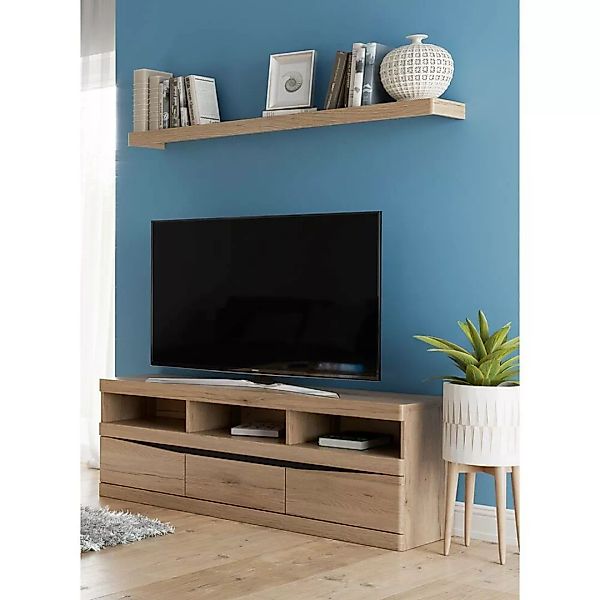 TV Möbel Set Lowboard und Wandboard SANFORD-129 in Eiche hell Nb., B/H/T: c günstig online kaufen