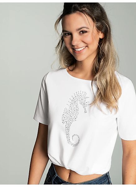 Trigema T-Shirt "TRIGEMA T-Shirt mit Seepferdchen-Print aus Strasssteinchen günstig online kaufen