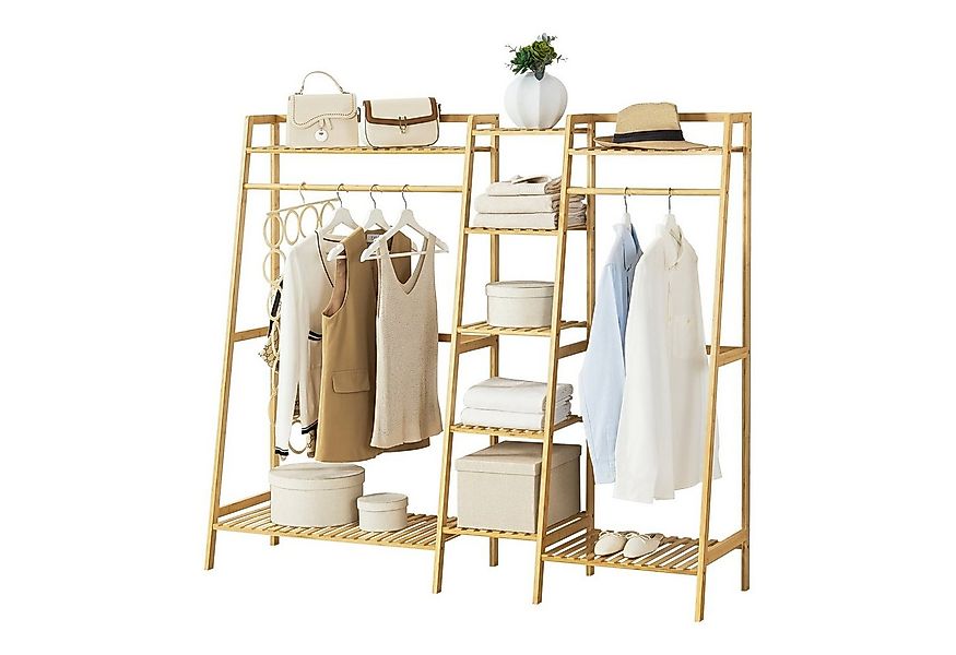 en.casa Garderobenständer, »Sogndal« mit 2 Kleiderstangen 139x158x40cm Bamb günstig online kaufen