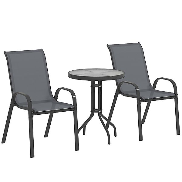 Outsunny Bistro-Set 3-teilig Wetterfest Gartenmöbel Set mit Glastisch Stape günstig online kaufen