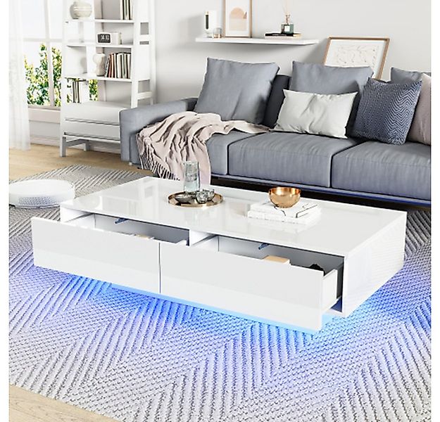 XDeer Couchtisch Couchtisch mit 2 Schubladen, LED-Beleuchtung, Eleganter Wo günstig online kaufen