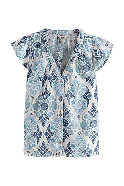 Next Kurzarmbluse Top mit Knopfleiste Rüschenärmel günstig online kaufen
