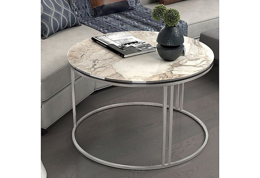 en.casa Couchtisch, Beistelltisch »Aulum« 50 x 70 cm Marmor, Weiß / Silber günstig online kaufen
