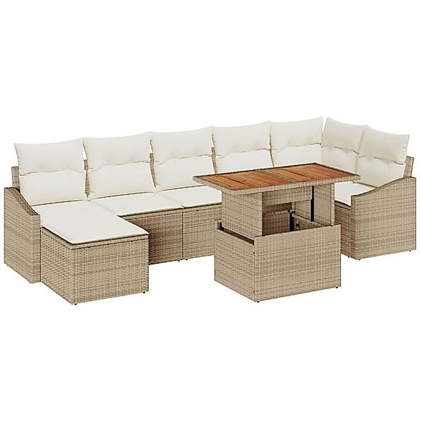 vidaXL Loungesofa 8-tlg. Garten-Essgruppe mit Kissen Beige Poly Rattan, 8 T günstig online kaufen
