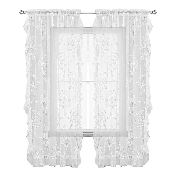 Rosnek Vorhang Transparent, Floral, Spitze Rüschen, günstig online kaufen