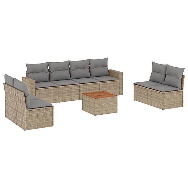 vidaXL 9-Tlg Garten-Sofagarnitur mit Kissen Beige Poly Rattan 3224085 günstig online kaufen