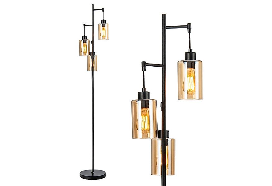 COSTWAY Stehlampe, 164cm mit 3 hängenden Braunglasschirmen & Fußschalter günstig online kaufen