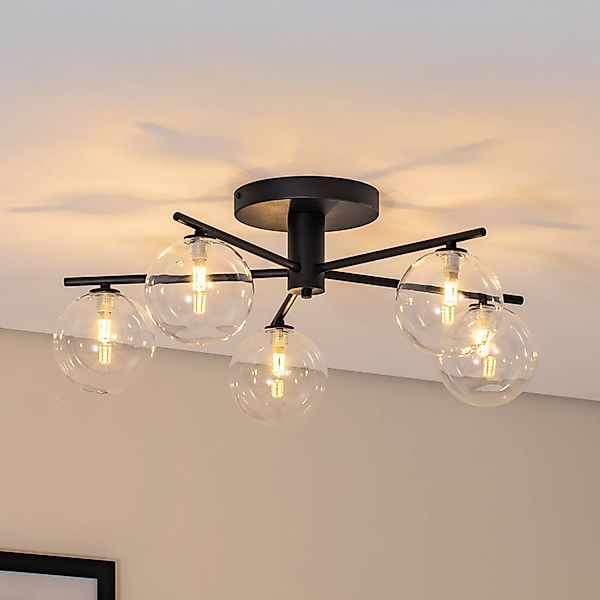 Deckenleuchte Prato, schwarz/klar, Glas, 5-flammig günstig online kaufen