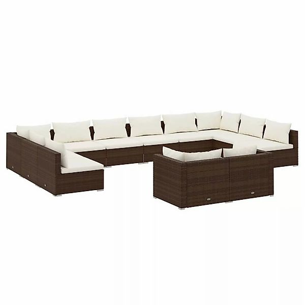 Vidaxl 12-tlg. Garten-lounge-set Mit Kissen Braun Poly Rattan günstig online kaufen