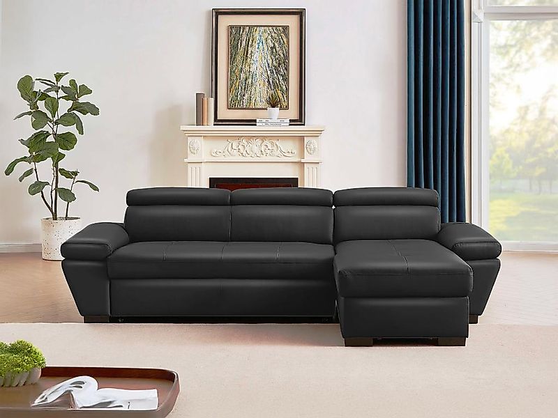 Ecksofa Leder mit Schlaffunktion - Ecke Rechts - Anthrazit - JONOVA günstig online kaufen