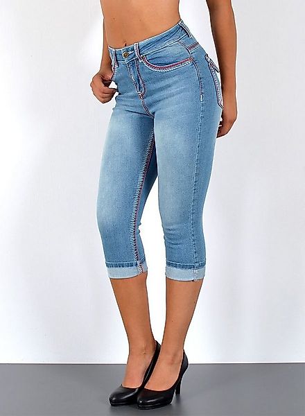 ESRA Caprijeans 3/4 Capri Jeans Damen High Waist weiße Naht Jeans Kontrastn günstig online kaufen