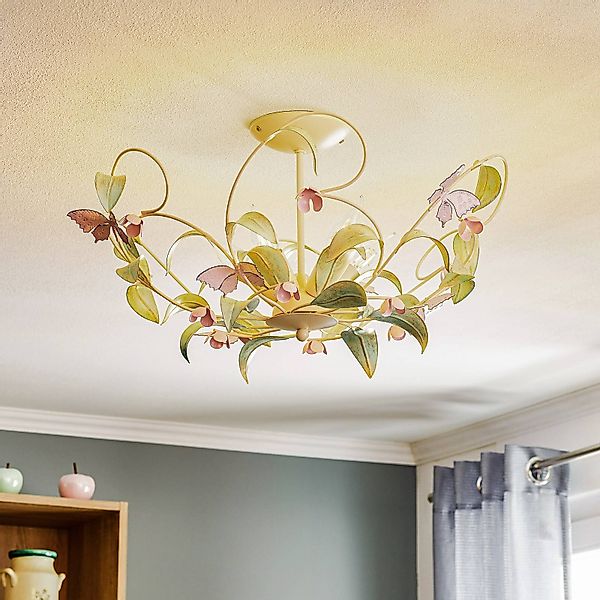 Deckenlampe BUTTERFLY, creme/grün/rosé, Edelstahl, 5-flammig günstig online kaufen