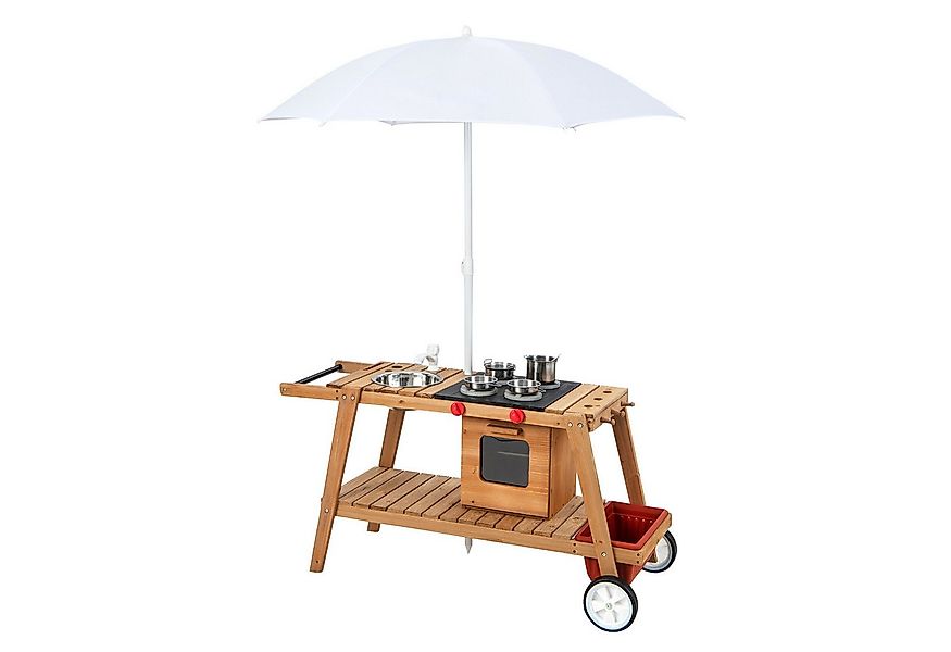 COSTWAY Outdoor-Spielküche Matschküche Holz, mit Sonnenschirm, aus Holz günstig online kaufen