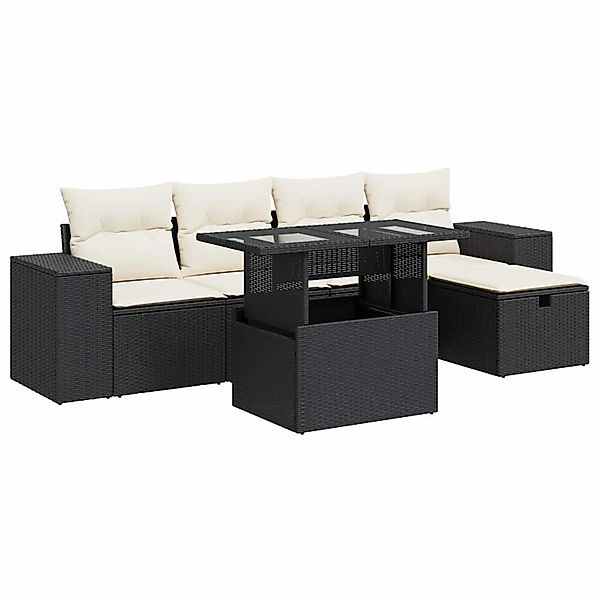 vidaXL 6-Tlg Garten-Sofagarnitur mit Kissen Schwarz Poly Rattan 3327926 günstig online kaufen
