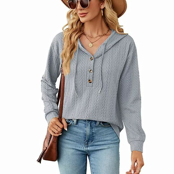 ZWY 2-in-1-Shirt Langarm-Sweatshirts,Übergr Pullover für Damen, Button-Down günstig online kaufen