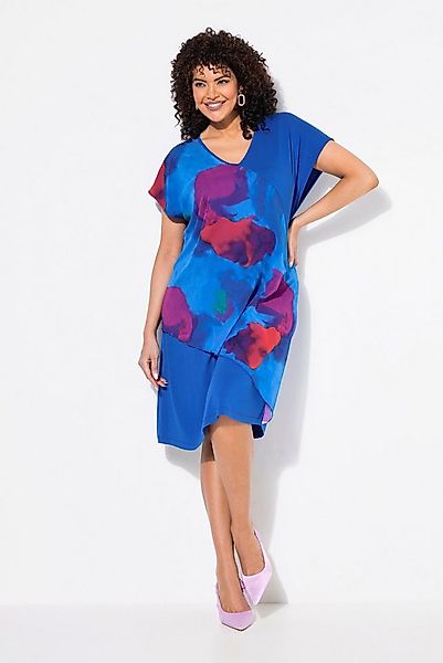 Ulla Popken Minikleid Jerseykleid Chiffon-Überwurf V-Ausschnitt Halbarm günstig online kaufen