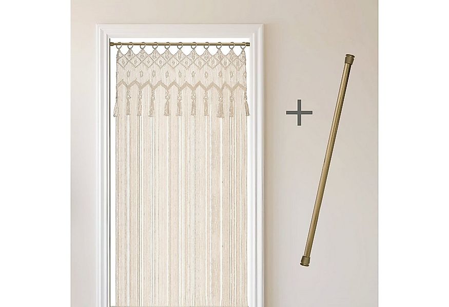 Cozyor Vorhang Makramee 132 x 200 cm mit Vorhangstange 70-120 cm, Boho Gard günstig online kaufen