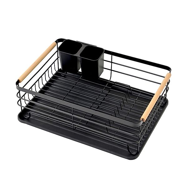 CHEFGASTRO Abtropfgestell Geschirr 14x42x30cm Stahl/Holz Mit Besteckhalter günstig online kaufen